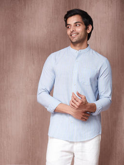 Fabindia - Blue Cotton Slim Fit Striped Shirt