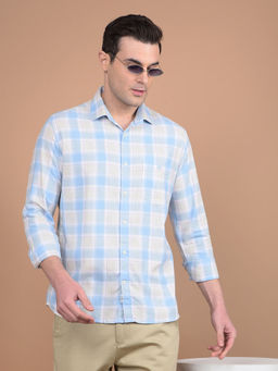 CRIMSOUNE CLUB - Mens Blue Checks Cotton Shirt