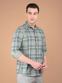 CRIMSOUNE CLUB - Mens Green Checks Cotton Shirt
