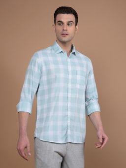 CRIMSOUNE CLUB - Mens Green Checks Cotton Full Sleeves Shirt