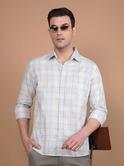 CRIMSOUNE CLUB - Mens Beige Checks Cotton Shirt