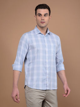 CRIMSOUNE CLUB - Mens Blue Checks Cotton Shirt