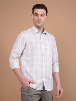 CRIMSOUNE CLUB - Mens Beige Checks Cotton Shirt