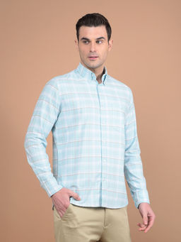 CRIMSOUNE CLUB - Mens Sea Blue Checks Cotton Shirt