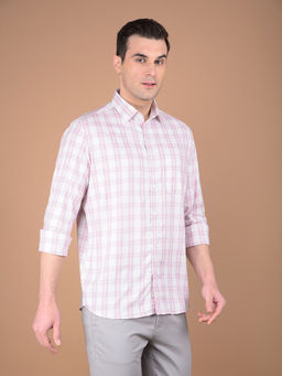 CRIMSOUNE CLUB - Mens Pink Checks Cotton Shirt