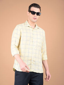 CRIMSOUNE CLUB - Mens Yellow Checks Linen Shirt