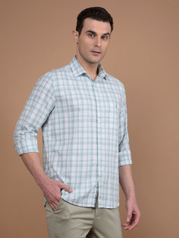 CRIMSOUNE CLUB - Mens Green Checks Cotton Shirt
