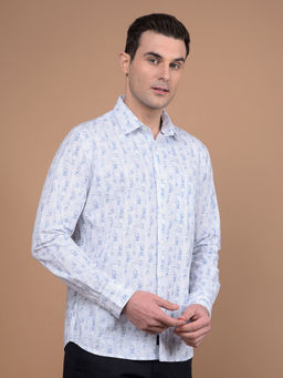 CRIMSOUNE CLUB - Mens Blue Printed Full Sleeves Shirt