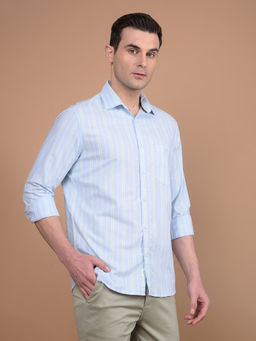 CRIMSOUNE CLUB - Mens Blue Vertical Stripes Cotton Shirt