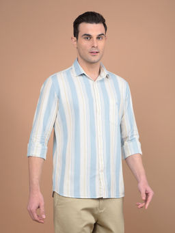 CRIMSOUNE CLUB - Mens Blue Stripes Cotton Full Sleeves Shirt