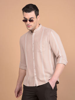 CRIMSOUNE CLUB - Mens Brown Vertical Stripes Cotton Shirt