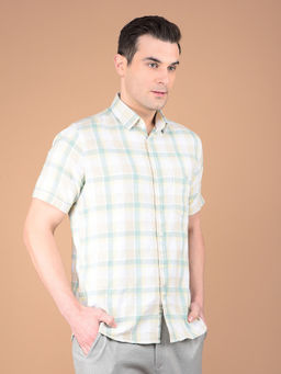 CRIMSOUNE CLUB - Mens Light Green Checks Linen Shirt