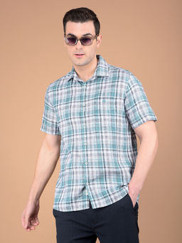 CRIMSOUNE CLUB - Mens Green Checks Cotton Shirt