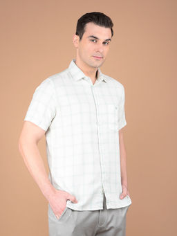 CRIMSOUNE CLUB - Mens Light Green Checks Cotton Half Sleeves Shirt