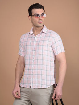 CRIMSOUNE CLUB - Mens Pink Checks Cotton Shirt