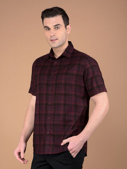 CRIMSOUNE CLUB - Mens Maroon Checks Cotton Shirt
