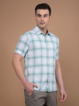 CRIMSOUNE CLUB - Mens Green Checks Cotton Shirt