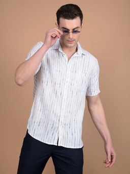 CRIMSOUNE CLUB - Mens White Stripes Linen Shirt