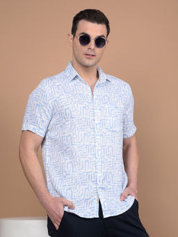 CRIMSOUNE CLUB - Mens Blue Printed Cotton Shirt
