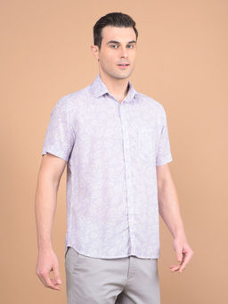 CRIMSOUNE CLUB - Mens Purple Floral Print Linen Shirt