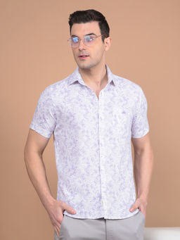 CRIMSOUNE CLUB - Mens Purple Floral Print Cotton Shirt