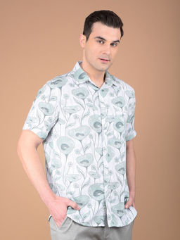 CRIMSOUNE CLUB - Mens Green Floral Print Cotton Shirt