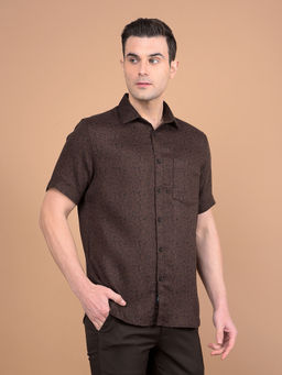 CRIMSOUNE CLUB - Mens Brown Floral Print Cotton Shirt