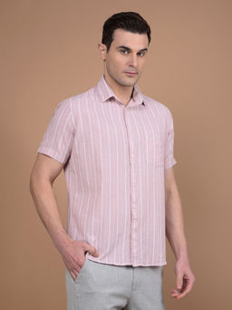 CRIMSOUNE CLUB - Mens Pink Vertical Stripes Linen Shirt