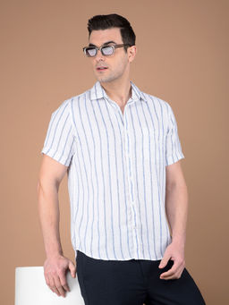 CRIMSOUNE CLUB - Mens White Vertical Stripes Shirt