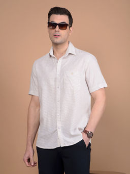 CRIMSOUNE CLUB - Mens Beige Stripes Linen Shirt
