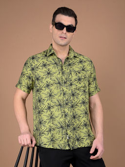 CRIMSOUNE CLUB - Mens Green Floral Print Shirt