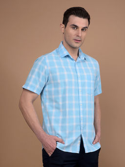 CRIMSOUNE CLUB - Mens Blue Checks Linen Shirt