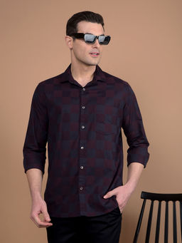 CRIMSOUNE CLUB - Mens Wine Checks Cotton Shirt