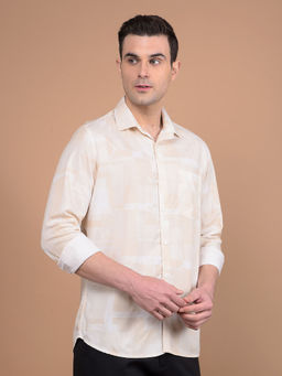 CRIMSOUNE CLUB - Mens Beige Printed Shirt