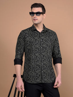 CRIMSOUNE CLUB - Mens Black Cotton Blend Printed Shirt