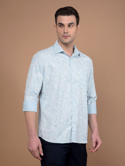 CRIMSOUNE CLUB - Mens Blue Cotton Blend Printed Shirt