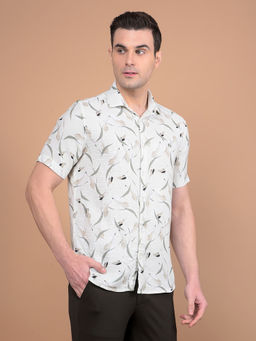 CRIMSOUNE CLUB - Mens Off White Floral Print Cotton Shirt