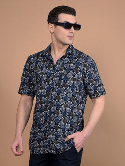 CRIMSOUNE CLUB - Mens Navy Blue Floral Print Shirt