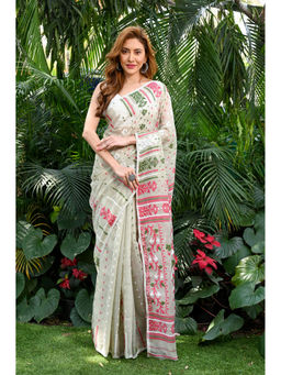 Beatitude - Multi-Color Jacquard Jamdani Cotton Silk Saree with Unstitched Blouse