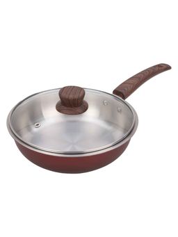 The Better Home - Red Triply Frying Pan with Glass Lid, 1.5L