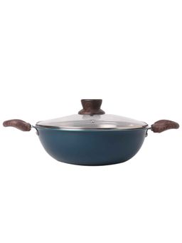 The Better Home - Blue 2.5Mm Triply Kadai with Glass Lid, 2.6L
