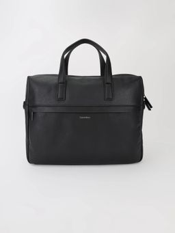 Calvin Klein - Solid Black Polyester Laptop Bag with Detachable Strap