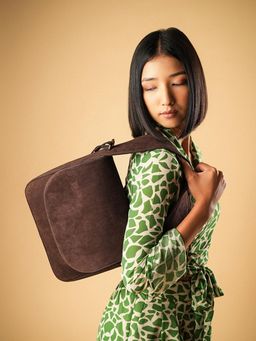 Theater - Women Snackbox Brown Suede Sling Bag with Detachable Strap