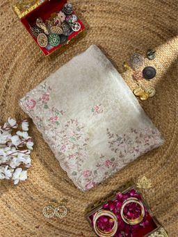 ZILIKAA - Ivory White Soft Tissue Silk Saree with Unstitched Blouse