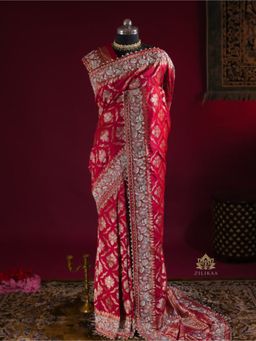 ZILIKAA - Calcutta Red Minakari Banarasi Katan Silk Saree with Unstitched Blouse