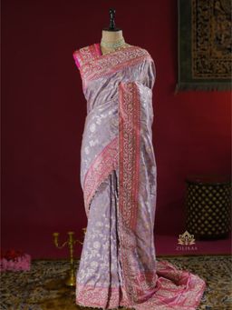 ZILIKAA - Lilac Purple Banarasi Katan Silk Saree with Unstitched Blouse