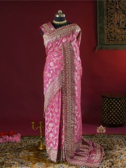 ZILIKAA - Onion Pink Banarasi Katan Silk Saree with Unstitched Blouse