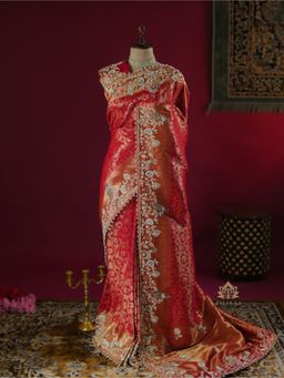 ZILIKAA - Bride Special Zardozi Kanchipuram Silk Saree with Unstitched Blouse