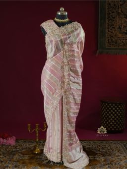 ZILIKAA - Pastel Pink Rangkaat Kanchi Tissue Silk Saree with Unstitched Blouse