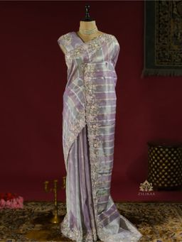 ZILIKAA - Lilac Purple Rangkaat Kanchi Tissue Silk Saree with Unstitched Blouse